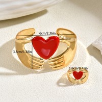 Ensemble bracelet et bague en alliage de style européen-américain, design cœur goutte d'huile, ajustable, ouvert, polyvalent