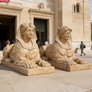 Sculpture de <span class=keywords><strong>Sphinx</strong></span> en marbre blanc YOUFINE, statues mythologiques de gardiens pour la décoration d'entrée de villa ou de musée - Product Image 3