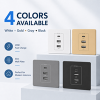 Prise murale industrielle à charge rapide 20W, type C, double port USB, chargeur USB 2 ports, plaque murale universelle pour la maison, l'hôtel, le bureau