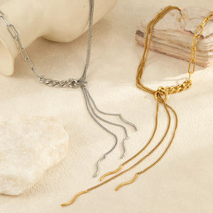 Роскошное колье из нержавеющей стали с длинной кисточкой, цепочка с кубинскими звеньями, модное золотое ожерелье, ювелирные изделия для женщин - Product Image 2