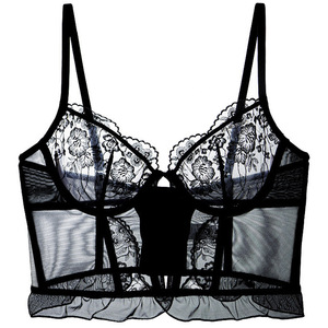 2025 korset tulang ikan berongga tembus pandang renda seksi bernapas ultra-tipis pakaian dalam romantis untuk wanita Set Bra lembut - Product Image 3