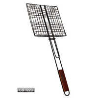 Panier de barbecue antiadhésif durable pour quatre hamburgers avec manche en bois pour le camping Outil de camping parfait