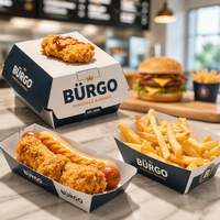 Boîte à hamburger en papier alimentaire imprimé sur mesure, résistant à la graisse, pour emballage de burgers haut de gamme à emporter avec languette de fermeture