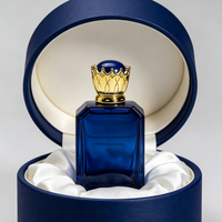 Nouveauté - Flacon de parfum carré plat en verre bleu 30ml 50ml 100ml avec vaporisateur et emballage cadeau