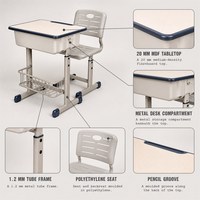 Ensemble bureau et chaise d'école réglables en hauteur, vente en gros, pour collège