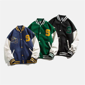 Custom Logo <b>Men</b> Patchwork PU <b>Leather</b> Varsity <b>Jacket</b> Color Block Bomber Streetwear Private Label Baseball <b>Jacket</b> - Product Image 2