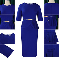 Robes d'été pour femmes Lonsure D521, dernier design, décontractées, élégantes, couleur unie, manches courtes, col rond, robe de bureau pour femmes