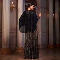 Dropshipping Femme Vêtement Haut de Gamme Noir et Or Paillettes Manches Longues Cape Maxi Longue Robe de Soirée Luxe Paillettes Robes de Soirée