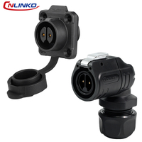 Conector Impermeable Cnlinko Aviation Plug LP16 de 90 Grados, Semimetálico, con Brida de Cuatro Orificios, 2 Pines, Cableado por Tornillo, IP68