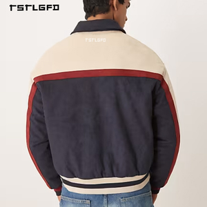 Chaqueta de Invierno Personalizada para Hombre, Diseño Color Block, Beige, Azul Marino, Rojo, Sarga de Algodón, Corte Regular, Cierre de Cremallera, Prenda Esencial para Streetwear - Product Image 3