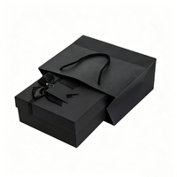 Boîte cadeau de luxe noire rigide avec couvercle et base, avec nœud en satin, ensemble de sacs cadeaux en papier assortis, logo personnalisé, bijoux, parfum, mariage, anniversaire