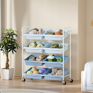 ילדים ניידים עגלת אחסון צעצוע בית אחסון צעצוע ביתי ארון אחסון ילד עם 8 פחי שטח לחסכון ארגון צעצוע - Product Image 1