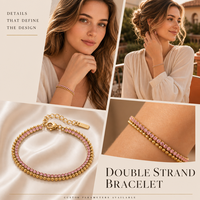 Bracelet tennis en acier inoxydable avec zircon rose pour femme, motif lune, doré, perles, double couche, chaîne réglable, vente en gros, mode