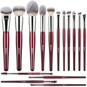 BEILI Professional Vegan 15pcs Luxury Facial Custom Red Makeup Brushes Set Synthetic Hair Powder Blush Brush Kit Private Label