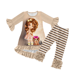 Conjunto de 2 Piezas para Niñas Pequeñas de Seda de Leche, Túnica con Volantes Estampada y Pantalones, Ropa Infantil de Seda de Leche Suave - Product Image 3