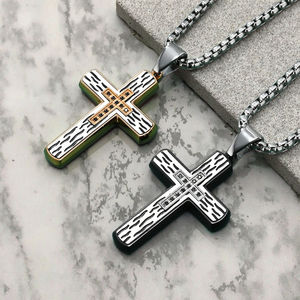 Pendentif en forme de croix biseautée tridimensionnelle de la <span class=keywords><strong>série</strong></span> Water Wave Ripple, pendentif pour homme, ornements, pas de revendeurs intermédiaires pour gagner de la différence de prix - Product Image 2