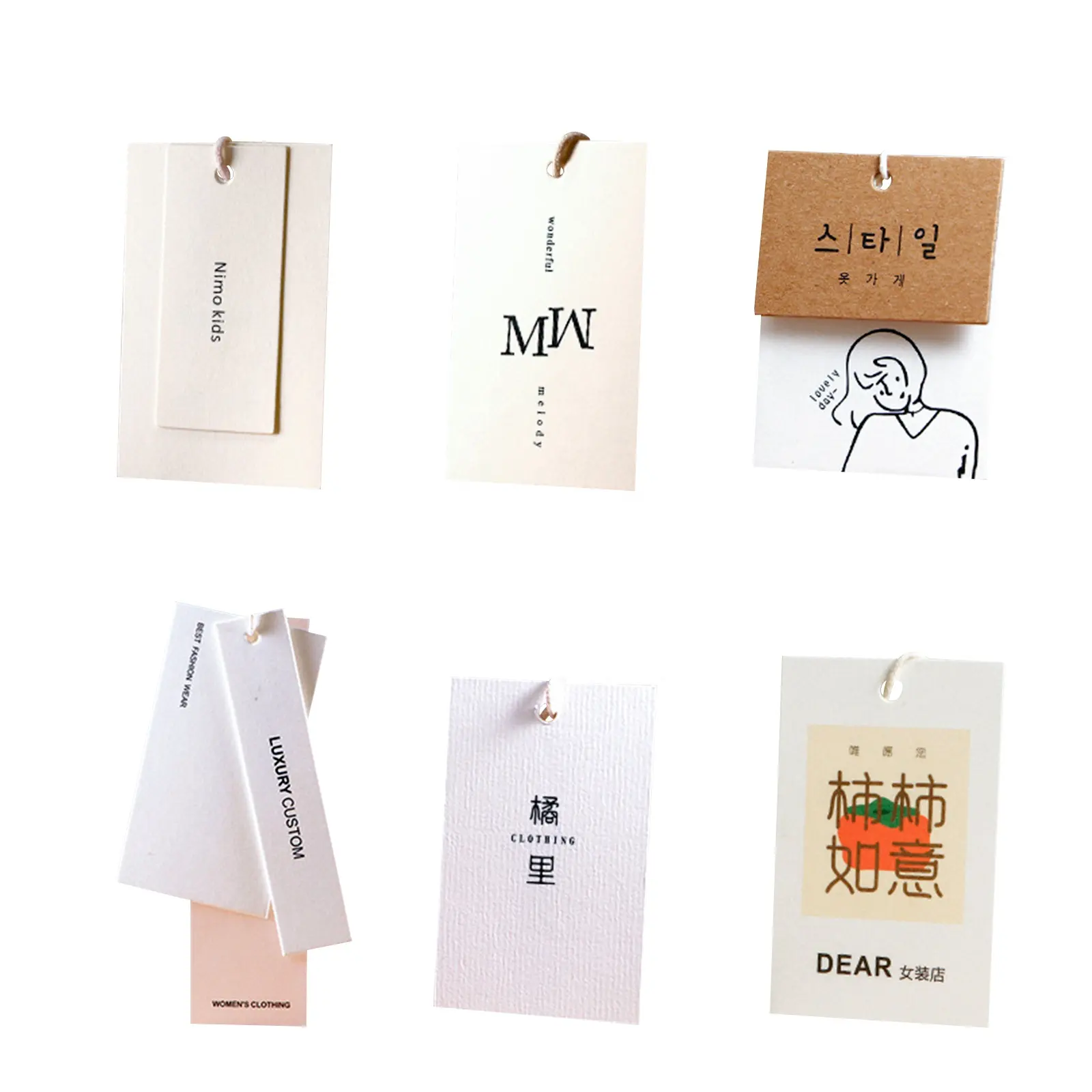 Individuelle recycelte Kleidungsstück-Etiketten geprägt Individueller Druck Hang-Up-Etiketten Karton Kleidung Hang-Up-Etiketten für Kleidung