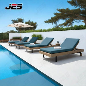 Chaise longue de <span class=keywords><strong>piscine</strong></span> extérieure de restaurant en teck massif inclinable réglable avec coussin pour terrasse de <span class=keywords><strong>piscine</strong></span> - Product Image 1