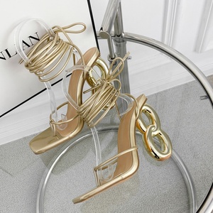 Sandalias de tacón alto con diseño único de círculos, con punta abierta y cordones en el tobillo, para mujer, estilo mules, sexys, de verano. - Product Image 6