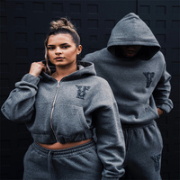 Sweat à capuche unisexe respirant à fermeture éclair intégrale imprimé sur mesure et pantalon de survêtement superposé délavé à l'acide, 100 % coton, style décontracté vintage pour l'hiver