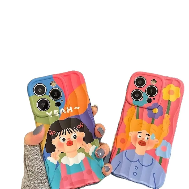 Hot Sale Colorful Oil Painting Funny Girl Cartoon Phone Case for iPhone 11 12 13 14 pro max TPU Waterproof Phone Case