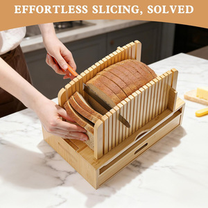 Planche à découper en bambou avec tiroir et plateau à miettes pour la cuisson et le rangement des toasts - Product Image 4