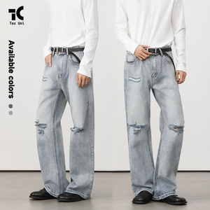 Jeans de Mezclilla de Algodón Unisex Estilo Hip Hop Retro Y2K, Corte Bootcut, Desgastados, Cintura Media, Ajuste Holgado, Pierna Ancha, Efecto 3D, Casual, para Hombre, OEM ODM - Product Image 5