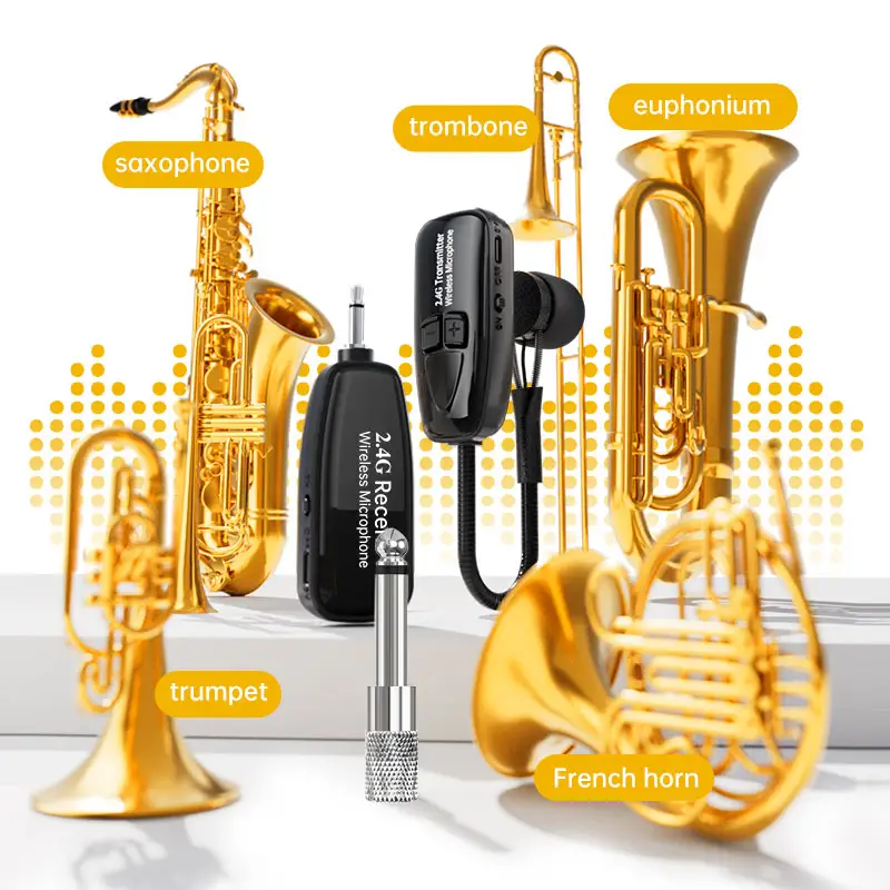 Âm Thanh Rõ Ràng Tiếng Ồn Hủy Bỏ Micro Không Dây Cho Saxophone 2.4G Tiêu Thụ Điện Năng Thấp Saxophone Microphone Không Dây