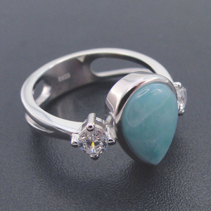 Elegant Jewelry 925 Sterling Silver Jewelry Natural Blue <b>Ring</b> Pear Shape With Round AAA+ <b>CZ</b> Genuine Larimar <b>Ring</b> for Gift <b>Rings</b> - Product Image 6