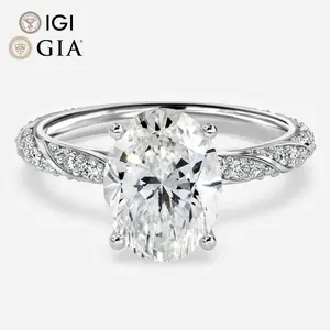 Gia Lgi Gecertificeerd Cvd Lab Gegroeid Diamant Echt Goud Ovaal Gesneden Pave Twist Band Verlovingsring Witgouden Sieraden Voor Vrouwen