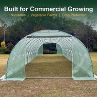 Serre tunnel dôme de 12 m de long pour la culture de légumes avec tube galvanisé de 25 mm, filet PE vert de 140 g et 24 fenêtres