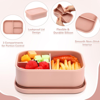 Lonchera Bento de Silicona de Grado Alimenticio, Ecológica, Reutilizable, Fácil de Limpiar, con 3 Compartimentos, Hermética, Apta para Microondas, con Tapa