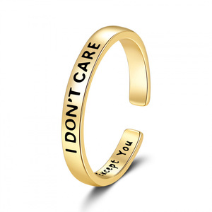 Joyería inspiradora, regalo para mujer, <span class=keywords><strong>anillo</strong></span> ajustable de plata con letras grabadas 'I Don't Care', diseño en espiral. - Product Image 6