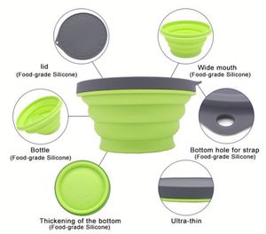 Bols pliables personnalisés sans BPA, bols de voyage pliables de qualité alimentaire pour l'extérieur avec couvercle, bol pliable en silicone personnalisé - Product Image 2