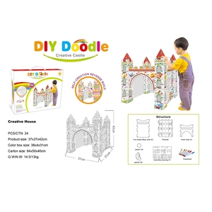Maison <span class=keywords><strong>de</strong></span> château en papier kraft, maison <span class=keywords><strong>de</strong></span> jeux en carton, jouets pour enfants, avec effaceur - Product Image 4