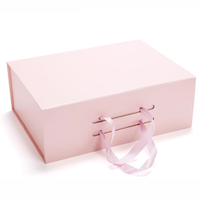 Boîte cadeau pliable en carton rigide de luxe, recyclable, en papier rose imprimé sur mesure, pour vêtements et cosmétiques, avec poignée