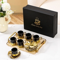 Ensemble de tasses à expresso en porcelaine, design arabe, ensemble de thé matcha, théière, 6 pièces, 90 ml, tasses à expresso en céramique réutilisables avec soucoupes