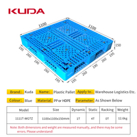 Palette en plastique KUDA 1111T-WGTZ avec déflecteur, palette de stockage industrielle, palette robuste, 1100x1100x150mm