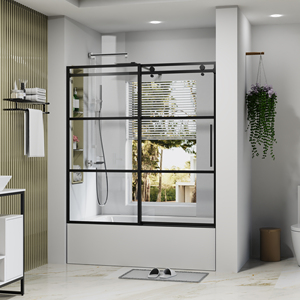 Porte de douche coulissante noire personnalisée 60 po x 62 po pour <span class=keywords><strong>baignoire</strong></span> - Product Image 2