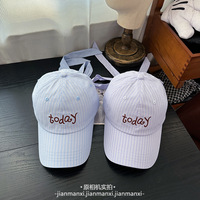 Set Topi Dad Hat Pinstripe Bordir Pria Wanita 2 Pcs Biru Lavender Katun, Dapat Diatur, Streetwear Kasual, Gaya Baru
