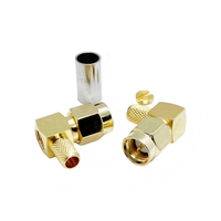 Connecteur SMA-JW-3 50 Ohm SMA mâle à angle droit à sertir, plaqué or, prise coaxiale RF 90 degrés pour câble RG58 RG142 LMR195