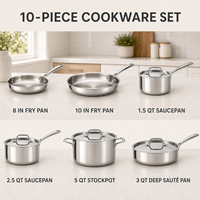 Ensemble de casseroles professionnel en acier inoxydable 304, 10 pièces, ensemble complet d'ustensiles de cuisine, casseroles et poêles en acier inoxydable