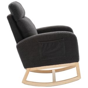 Chaise à bascule moderne à dossier haut Pieds en bois massif rembourrés Fauteuil à bascule pour chambre d'enfant Fauteuil confortable pour le salon - Product Image 6