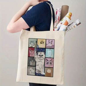 Women's Custom Printed Logo Flower-Design Rock Style Washable Closure <b>Canvas</b> <b>Tote</b> Shoulder Bag Reusable Travel Shopping Bag for - Product Image 3