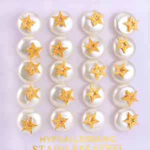 Pendientes de Perlas Redondas Hipoalergénicas al por Mayor, Pendientes de Botón de Acero Inoxidable con Baño de Oro de 14k, Joyería de Moda - Product Image 6