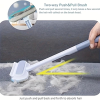 Brosse de nettoyage 4-en-1 réglable à long manche pour poils d'animaux, brosse autonettoyante en plastique pour vitres et moustiquaires