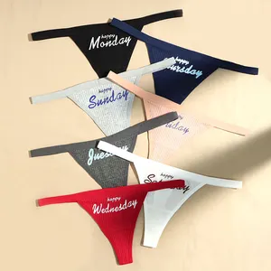 Dames Katoenen Ondergoed Sexy Bedrukte Week Dag Brief Dunne Riem Lage Taille Comfortabele Ademende Meisjes String