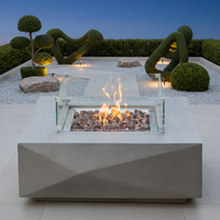 Table de feu portable au gaz naturel CHARM GARDEN en béton moderne 65000 BTU pour extérieur, jardin et fêtes, finition polie