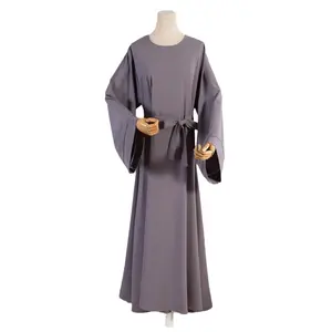 Middle East Dubai Muslim Clothes Straight sleeves Abaya Dress Women's Solid Color Slim Fit Minimalist Robe
