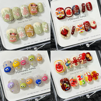 Nouveautés 2026 : Faux ongles à presser courts et ronds faits main, en gel acrylique, avec fleurs 3D et motifs diamant, pour manucure estivale, cadeaux pour filles